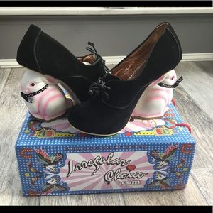 Irregular choice Flopsy Black Suede Heels size 10
